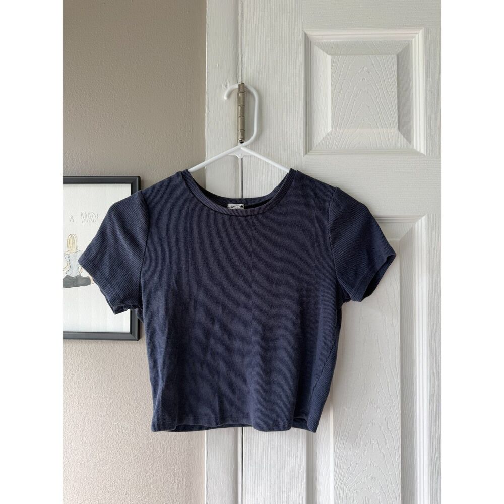 Navy Blue Ribbed Crop Tshirt